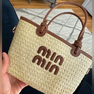 Miu Miu style beach raffia bag